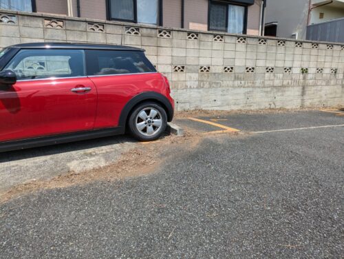 駐車場の草むしり車の周り、草むしり後