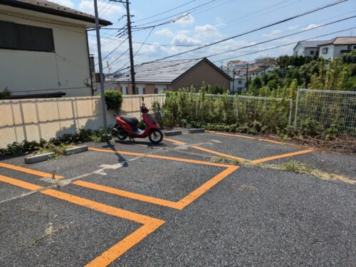 駐車場の草むしり奥側、草むしり前