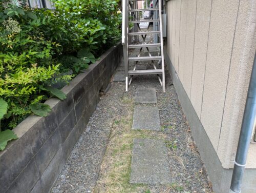 お庭裏手階段下草むしり後
