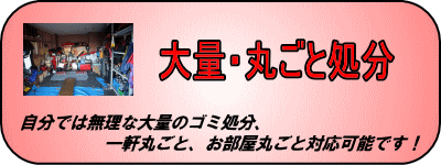 大量不用品処分・丸ごと処分、大量の処分品、一軒丸ごと、お部屋丸ごと処分可能です。