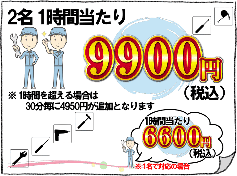 家具組立の料金は1時間2名で9000円